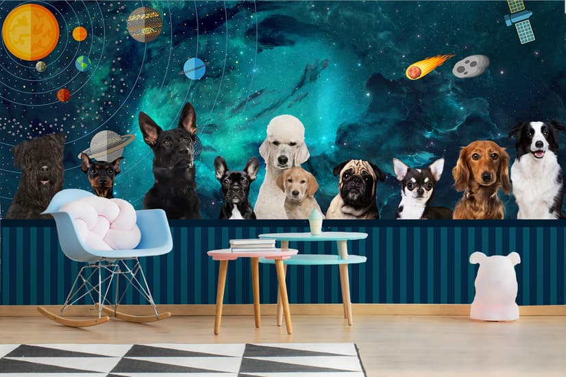 Cartoon Space with Different Dog Wallpaper Mural