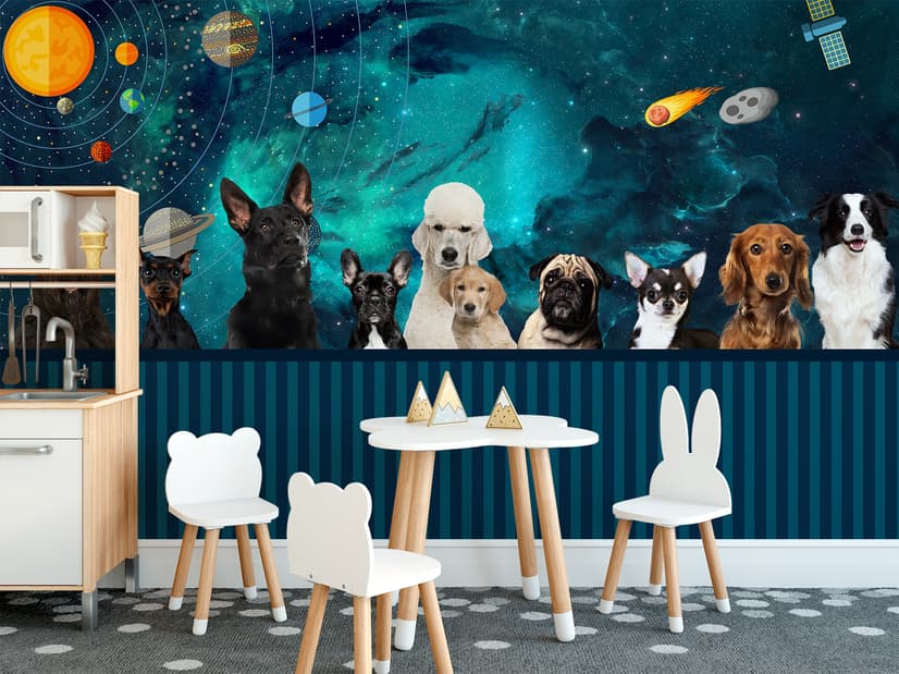 Cartoon Space with Different Dog Wallpaper Mural