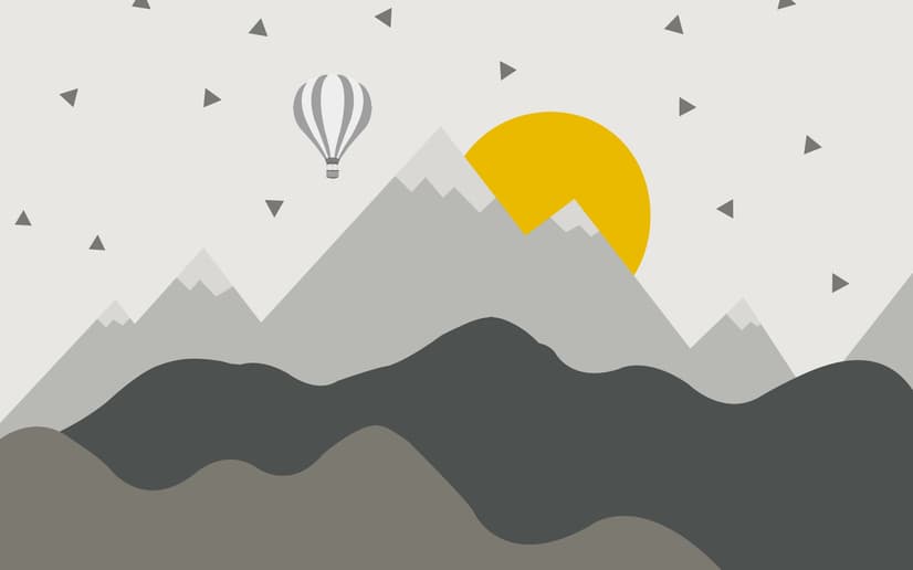 Kids Gray Geometric Mountainscape and Hot Air Balloon Wallpaper Mural