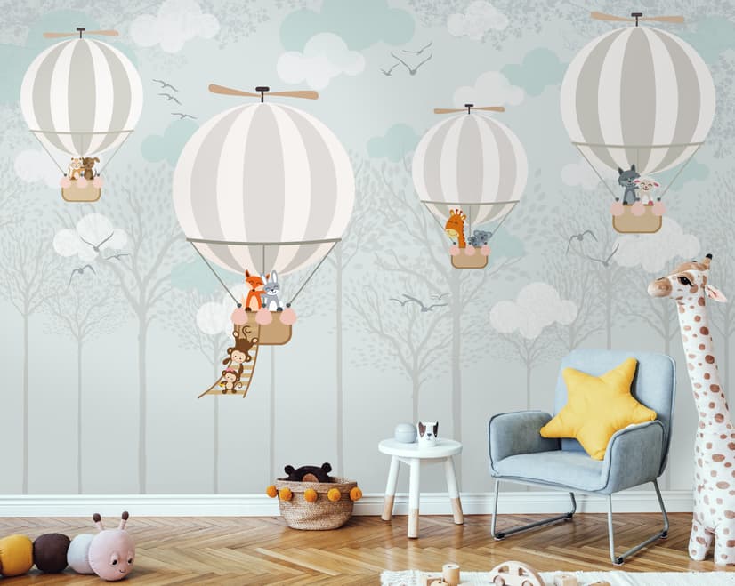 Hot Air Balloons with Animals Wallpaper Mural