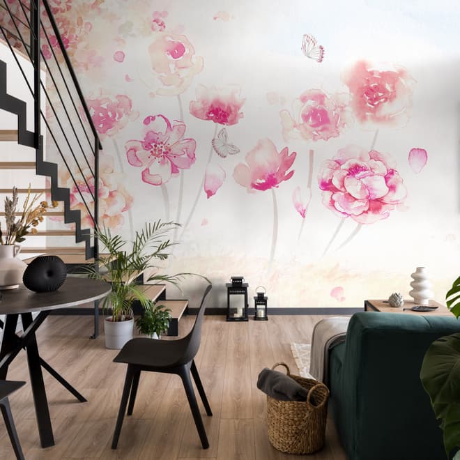 Pink Romantic Floral Wallpaper Mural