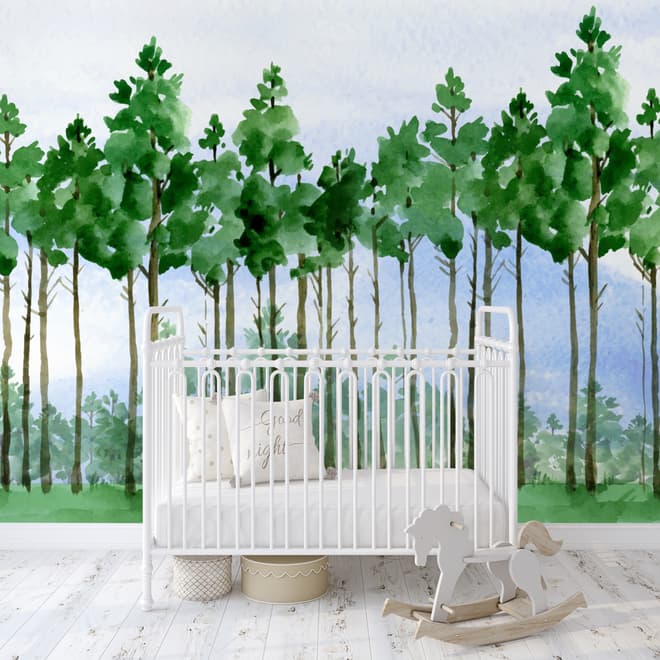 Papier peint panoramique de peupliers de dessins animés