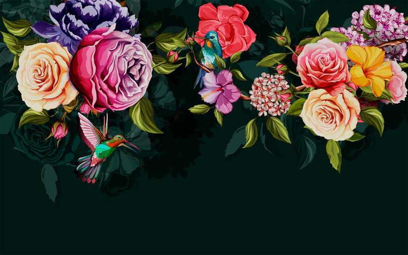 Dark Colorful Flowers Wallpaper Mural