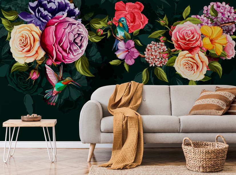 Dark Colorful Flowers Wallpaper Mural
