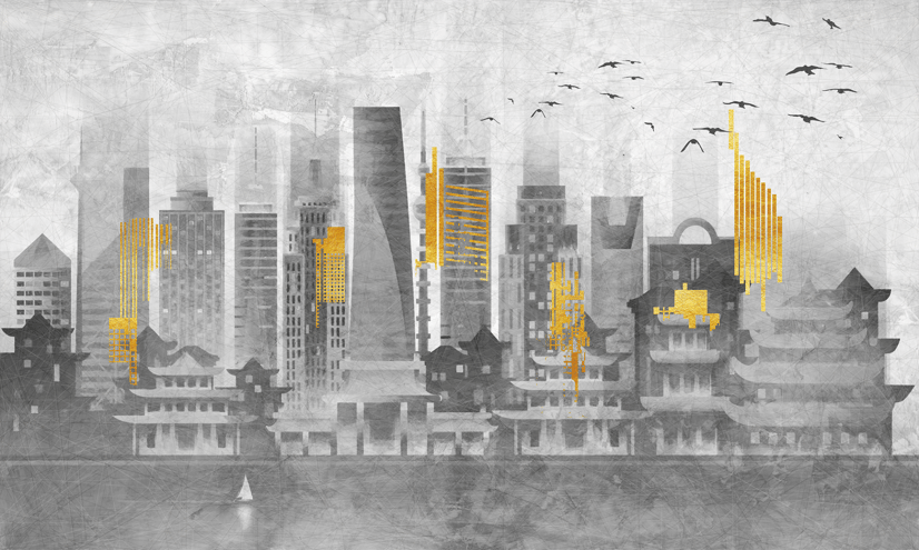 City Landscape Yellow City Light Wallpaper Mural