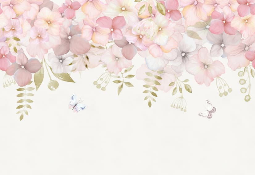 Pink Hydrangea Floral Art Wallpaper Mural