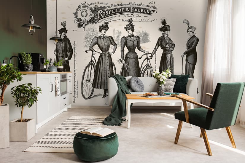 Retro French Clothing Art Wallpaper Mural