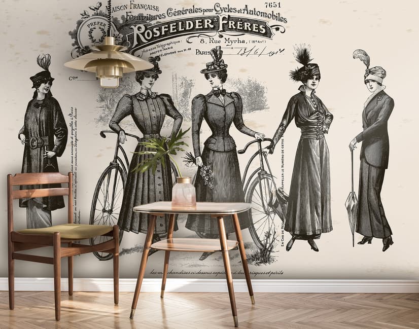 Retro French Clothing Art Wallpaper Mural