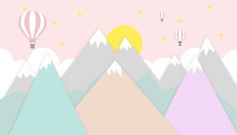 Pink Mountainscape and Hot Air Balloon Wallpaper Mural