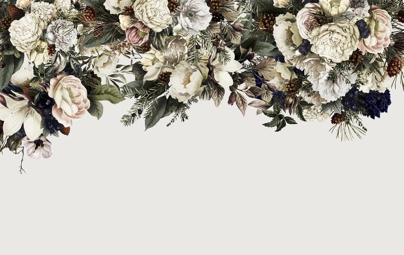 Retro Dark White Flowers Wallpaper Mural