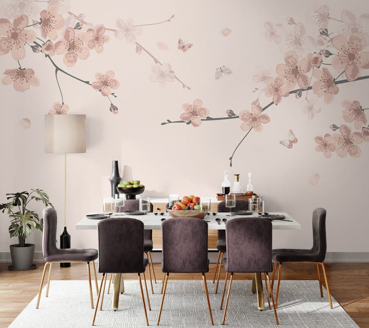 Plum Floral Art Wallpaper Mural