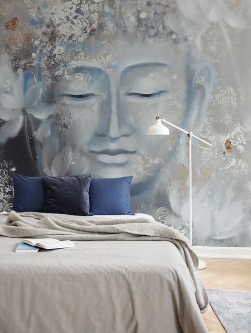 Vintage Buddha with Lotus Floral Wallpaper Mural