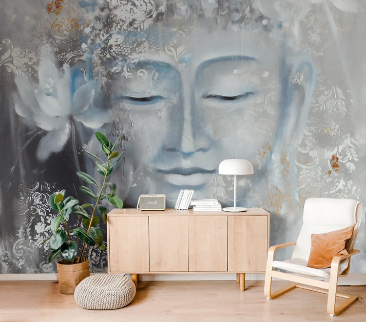 Vintage Buddha with Lotus Floral Wallpaper Mural
