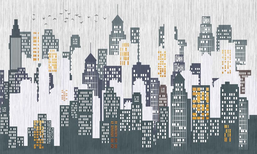 Watercolor City Silhouette Wallpaper Mural
