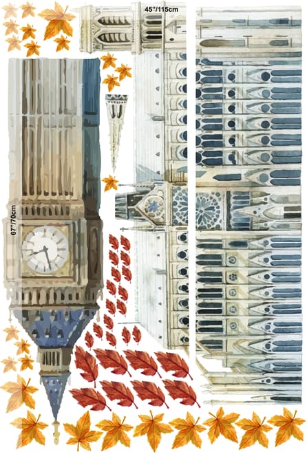London Big Ben and Westminster with Autumn Leaves Wall Decal Sticker