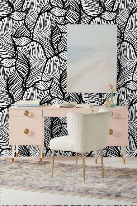 Golden Look Stylish Leaf  Line Art Wallpaper Mural