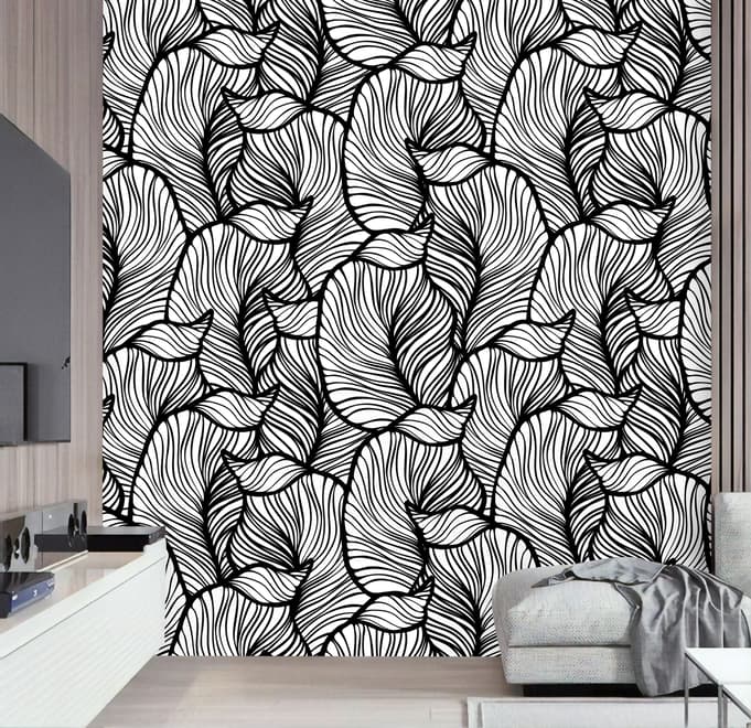 Golden Look Stylish Leaf  Line Art Wallpaper Mural