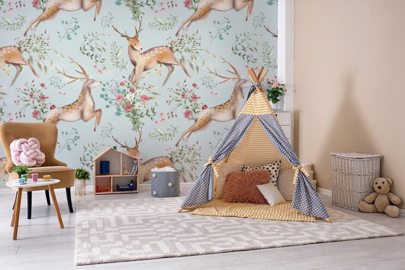 Nursery Vintage Floral with Deer Wallpaper Mural