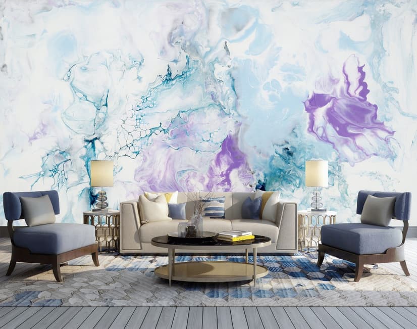 Turquoise Purple Marble Style Brush Wallpaper Mural