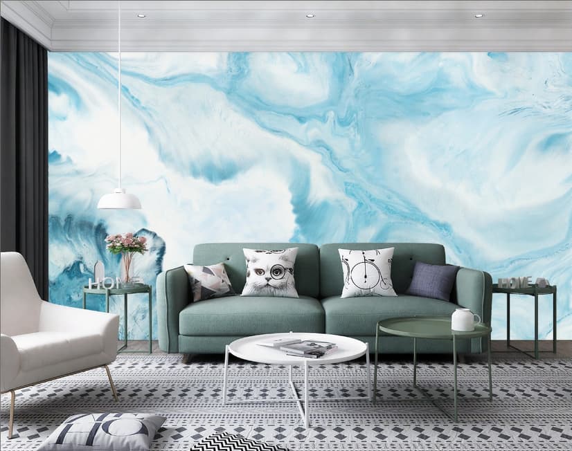 Acrylic Painting Fresh Blue Waves Wallpaper Mural