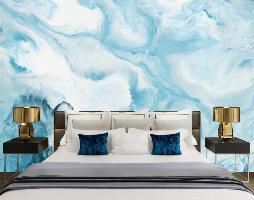 Acrylic Painting Fresh Blue Waves Wallpaper Mural