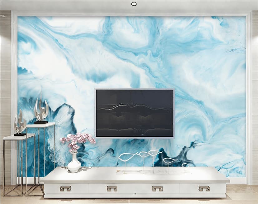 Acrylic Painting Fresh Blue Waves Wallpaper Mural