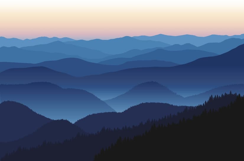 Fototapete Bergsilhouette bei Sonnenuntergang