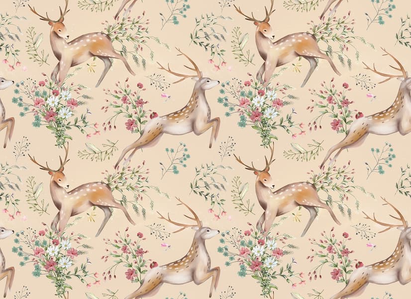 Nursery Vintage Floral with Deer Wallpaper Mural
