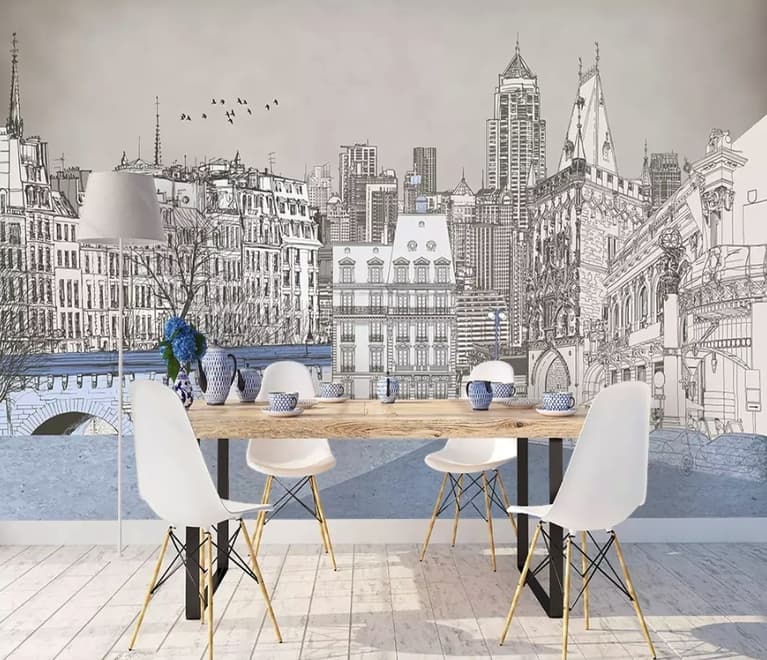 London Charcoal Drawing City Wallpaper Mural