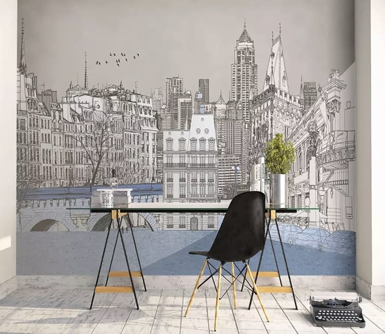 London Charcoal Drawing City Wallpaper Mural