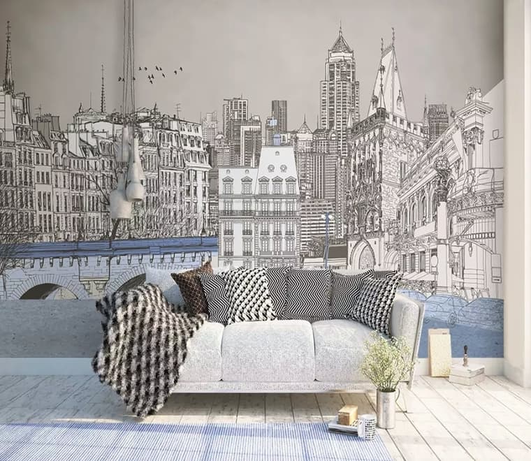 London Charcoal Drawing City Wallpaper Mural