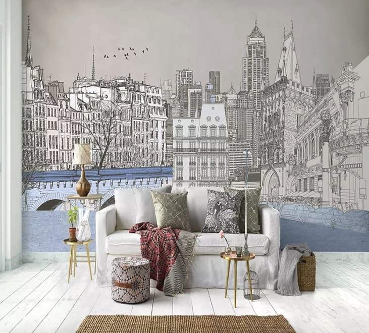 London Charcoal Drawing City Wallpaper Mural