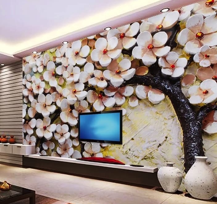 Oil Painting Cherry Blossom Wallpaper Mural