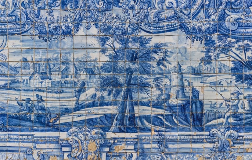 Blue Chinoiserie with Brush Tile Pattern Wallpaper Mural
