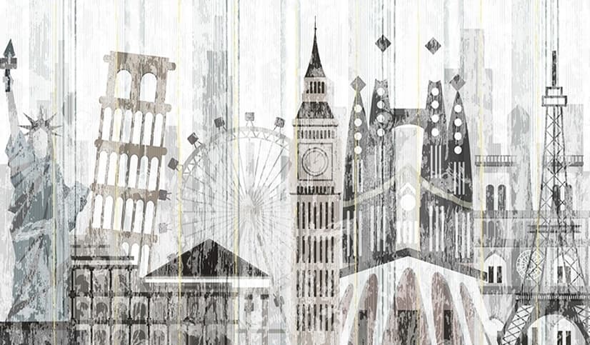 Watercolor City Famous Place Wallpaper Mural