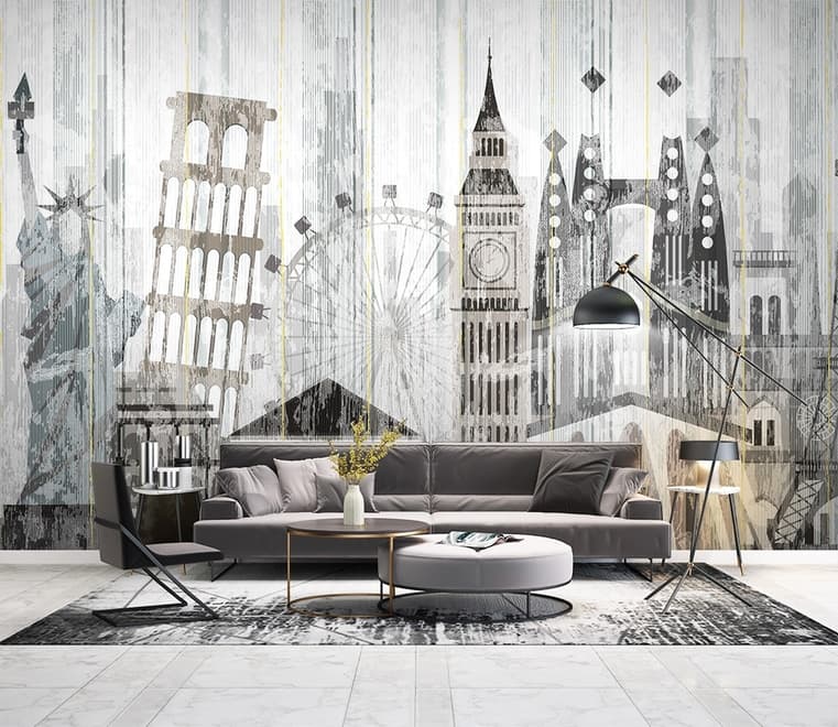 Watercolor City Famous Place Wallpaper Mural