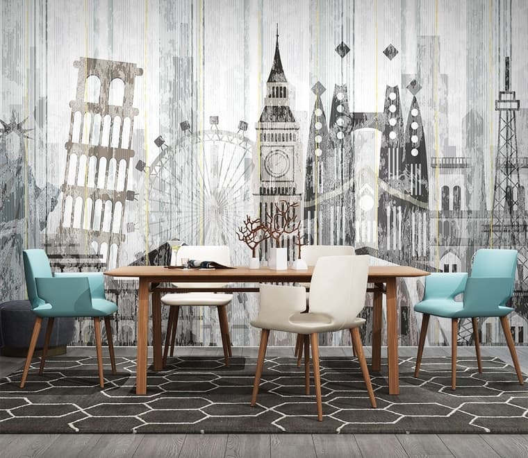 Watercolor City Famous Place Wallpaper Mural
