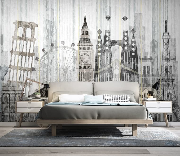 Watercolor City Famous Place Wallpaper Mural