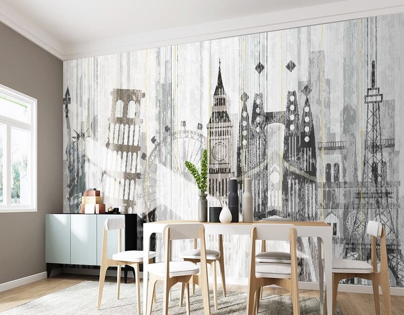Watercolor City Famous Place Wallpaper Mural