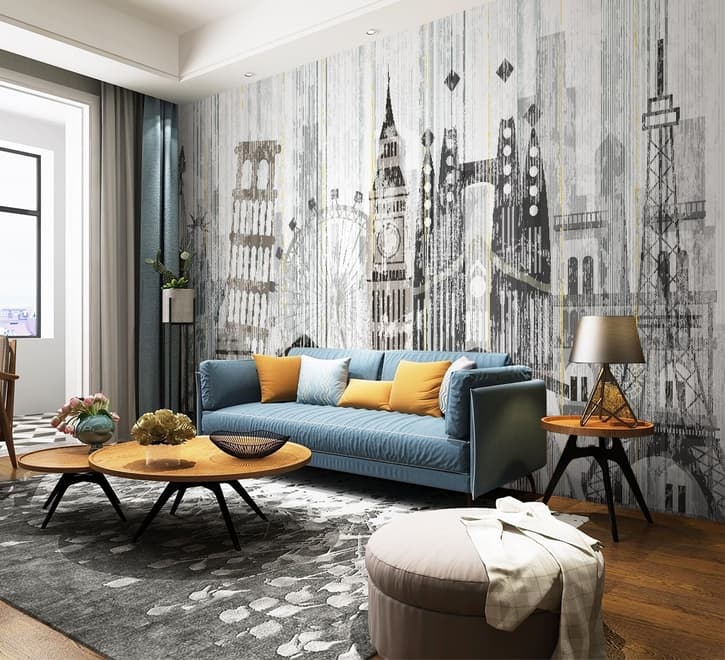 Watercolor City Famous Place Wallpaper Mural