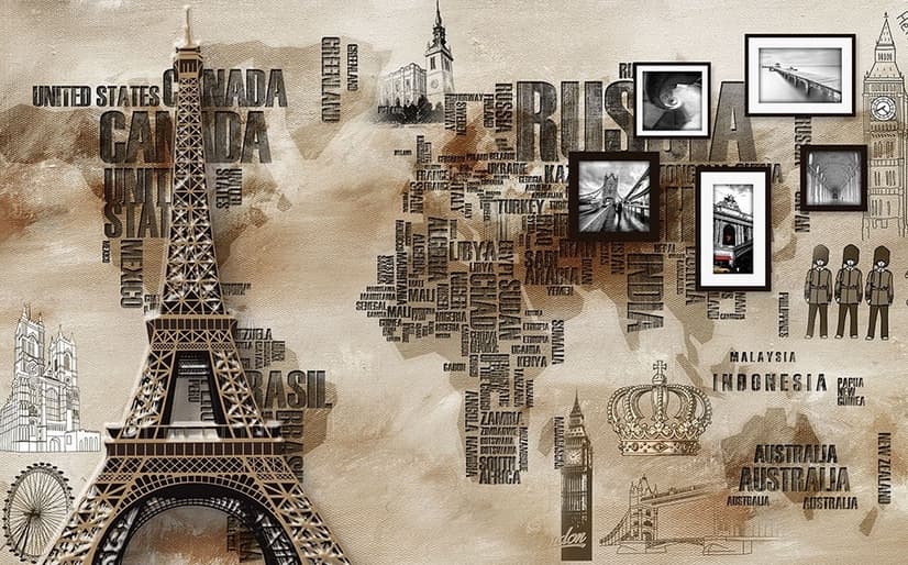 Eiffel Tower City Typography Wallpaper Mural