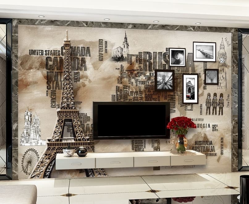 Eiffel Tower City Typography Wallpaper Mural