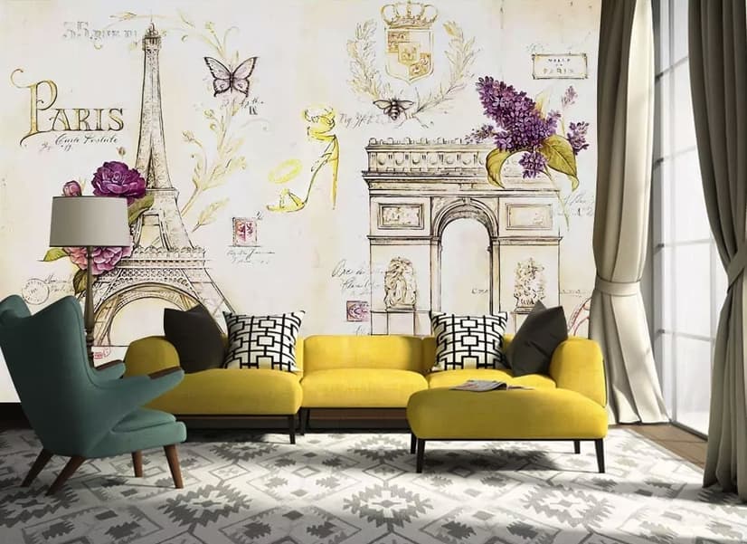 Colorful Drawing Eiffel Tower Wallpaper Mural