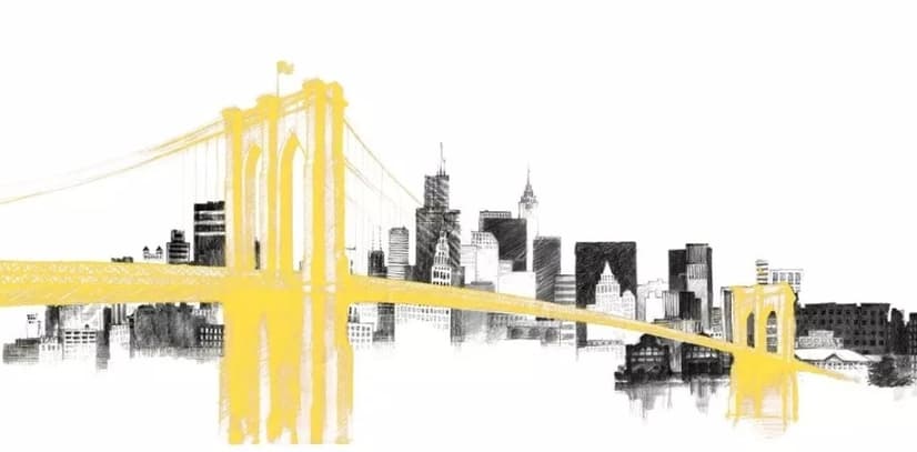 Watercolor City with Brooklyn Bridge Wallpaper Mural