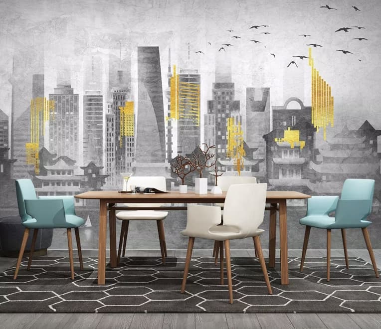 City Landscape Yellow City Light Wallpaper Mural