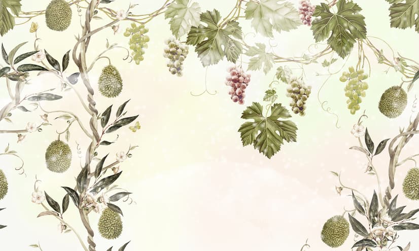 Soft Tropical Grape Trees and Durian Fruits Wallpaper Mural