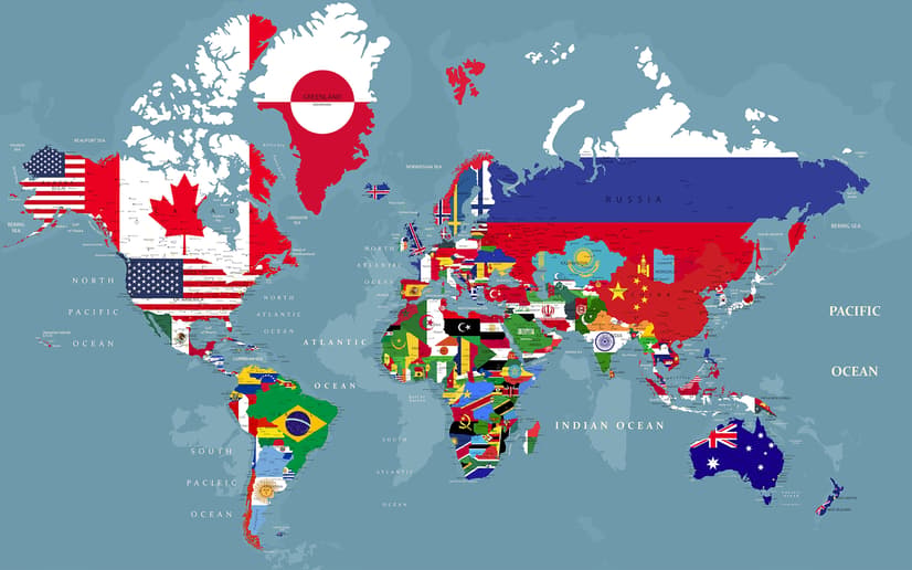 Papier peint drapeaux pays carte monde