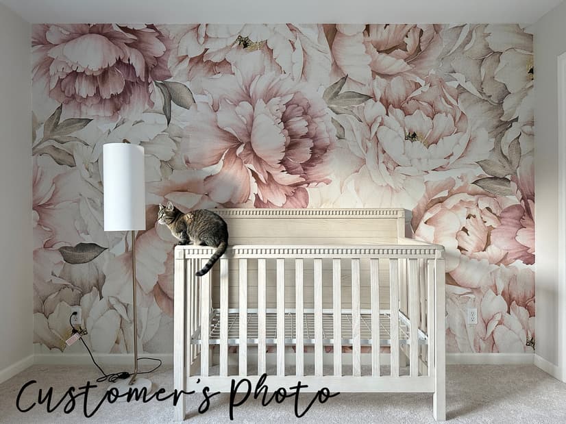 Nursery Pastel Peony Watercolor Floral For Girls Wallpaper Mural