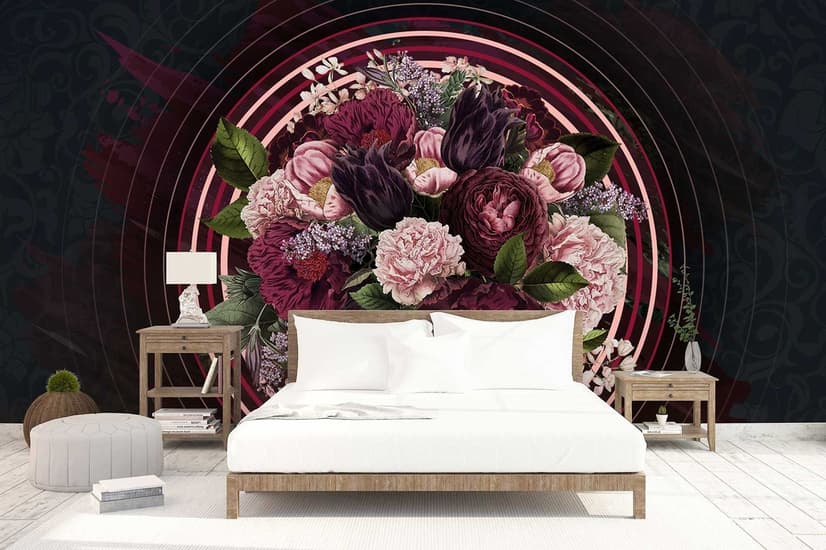 Circle Dark Floral Wallpaper Mural