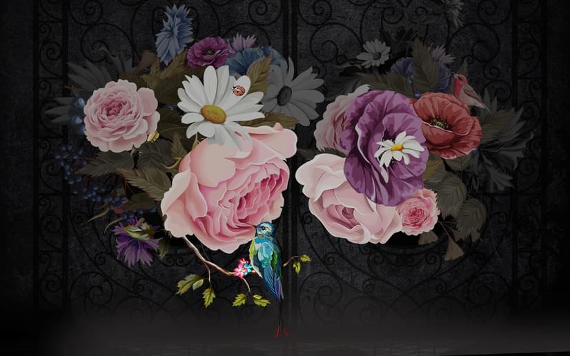 Dark Floral with Colorful Peony Wallpaper Mural